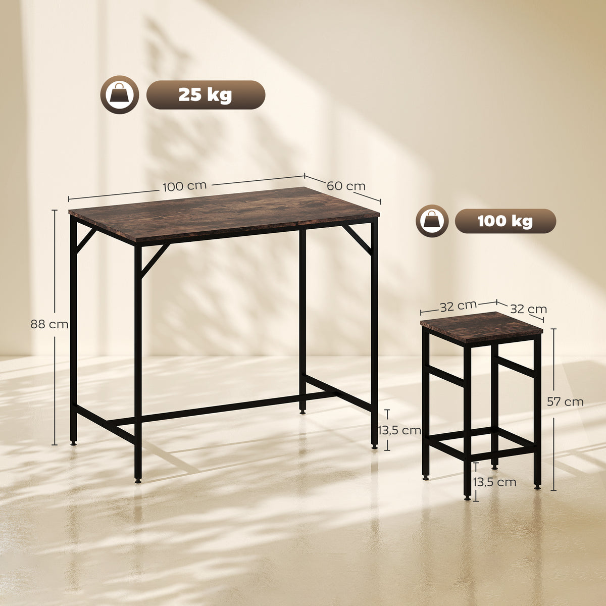 5-teiliges Bartisch-Set mit 4 Hockern