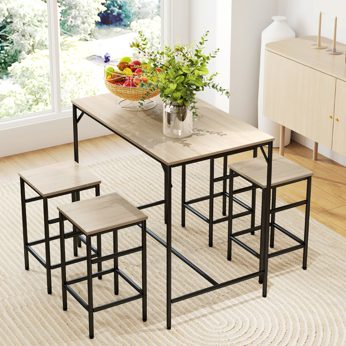 5-teiliges Bartisch-Set mit 4 Hockern