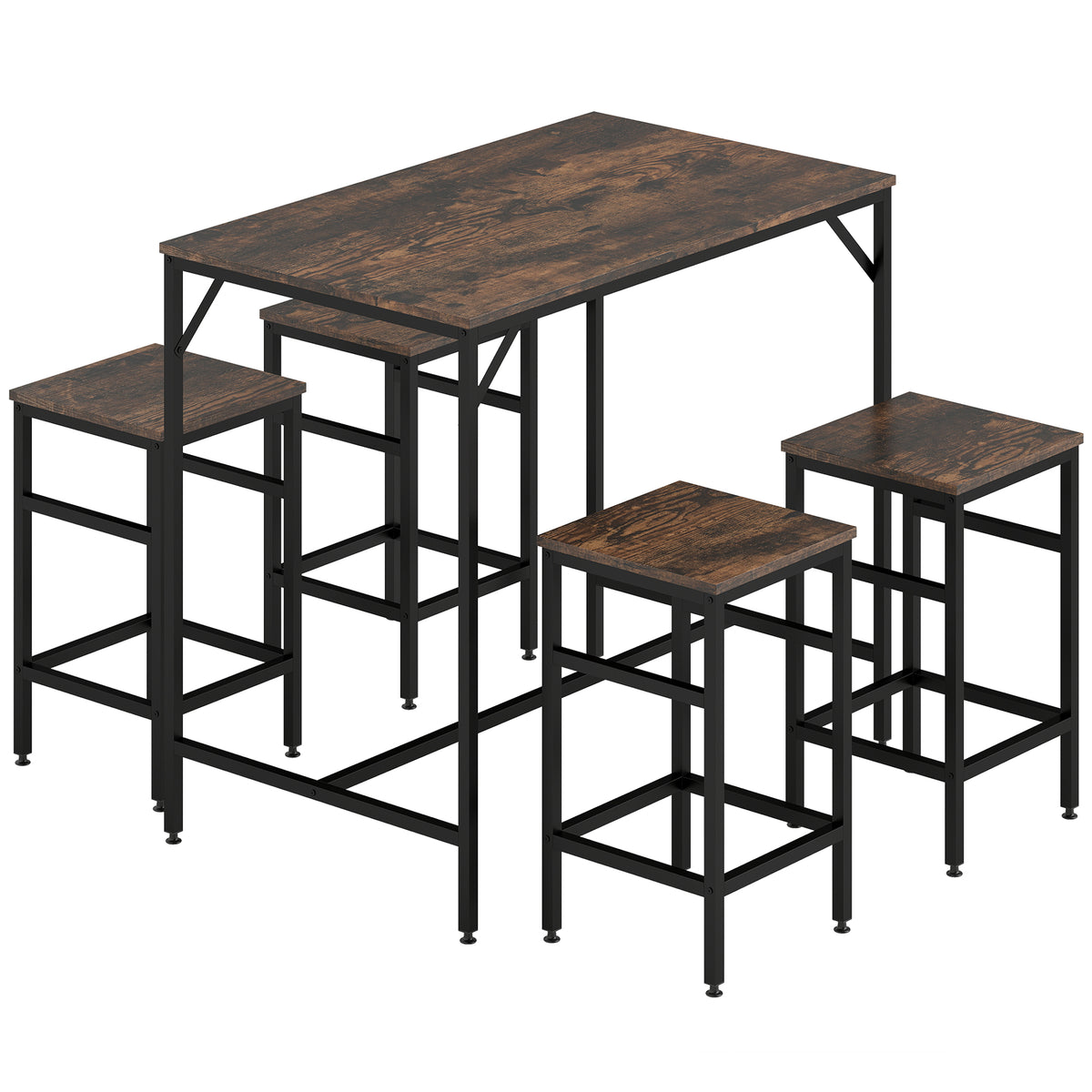5-teiliges Bartisch-Set mit 4 Hockern