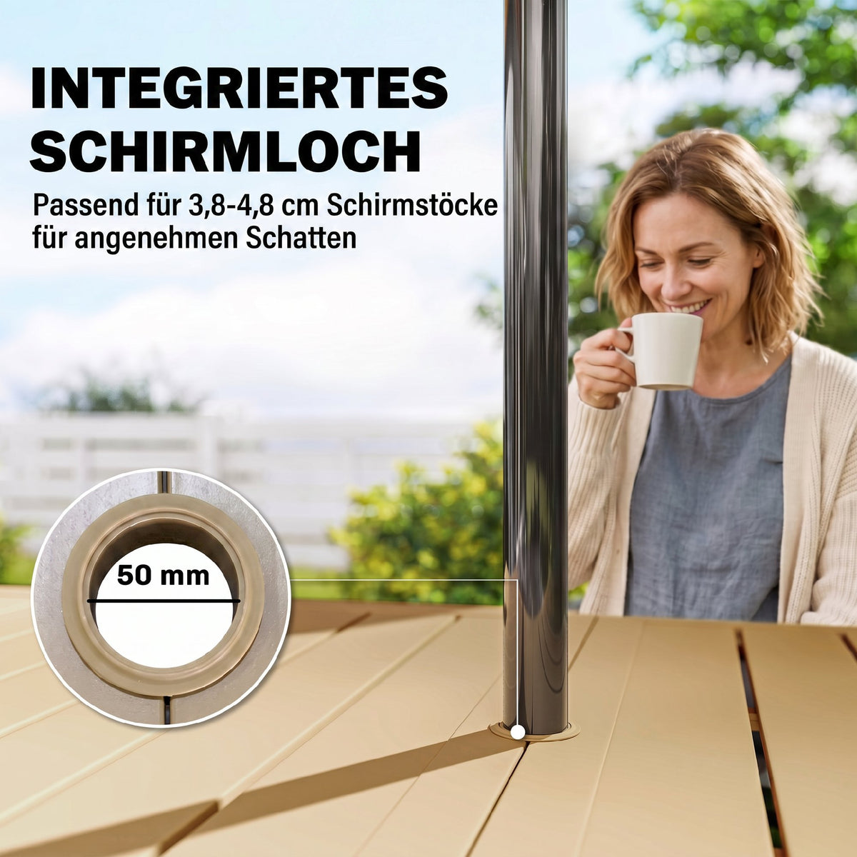 Gartentisch aus Metall mit Schirmloch