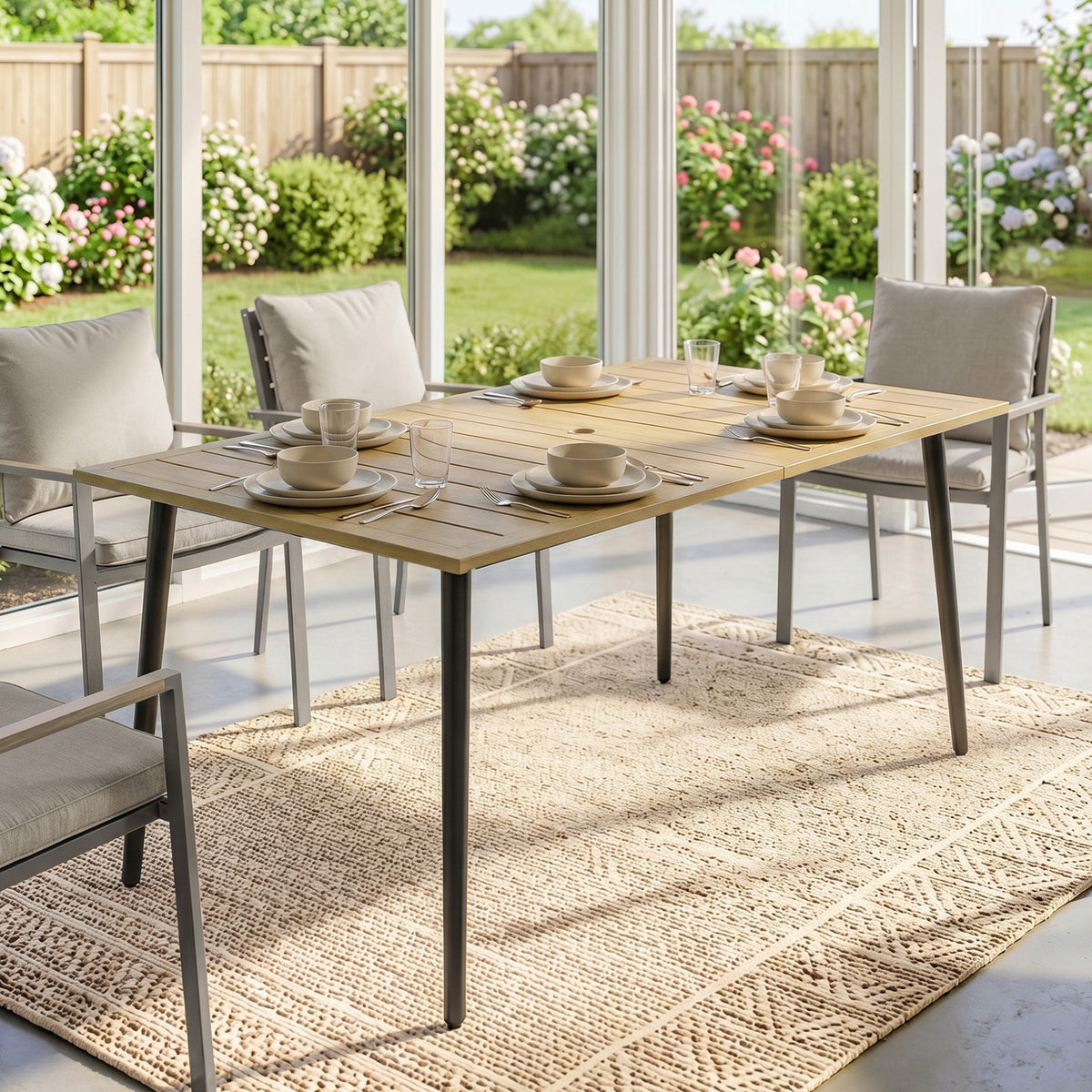 Gartentisch aus Metall mit Schirmloch