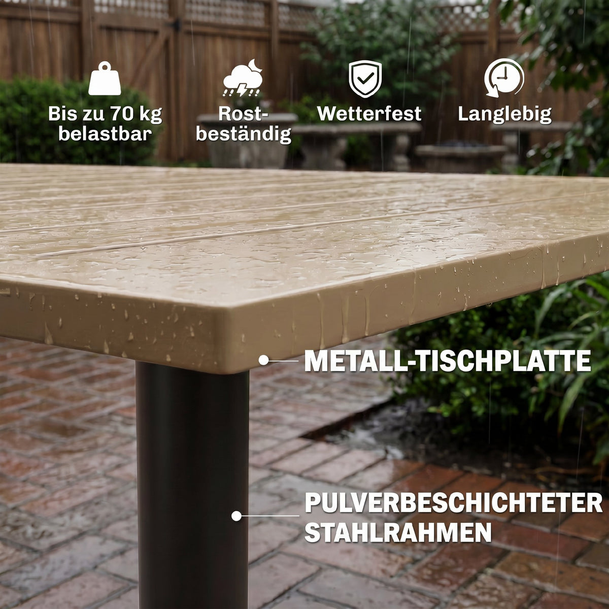 Gartentisch aus Metall mit Schirmloch
