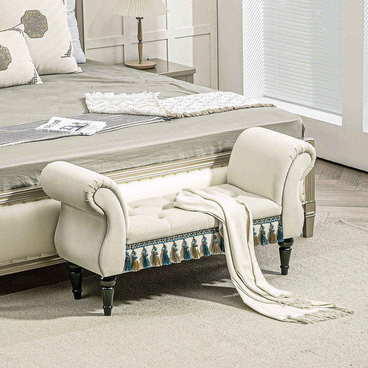 Polsterbank im Vintage-Stil mit Knopfheftung