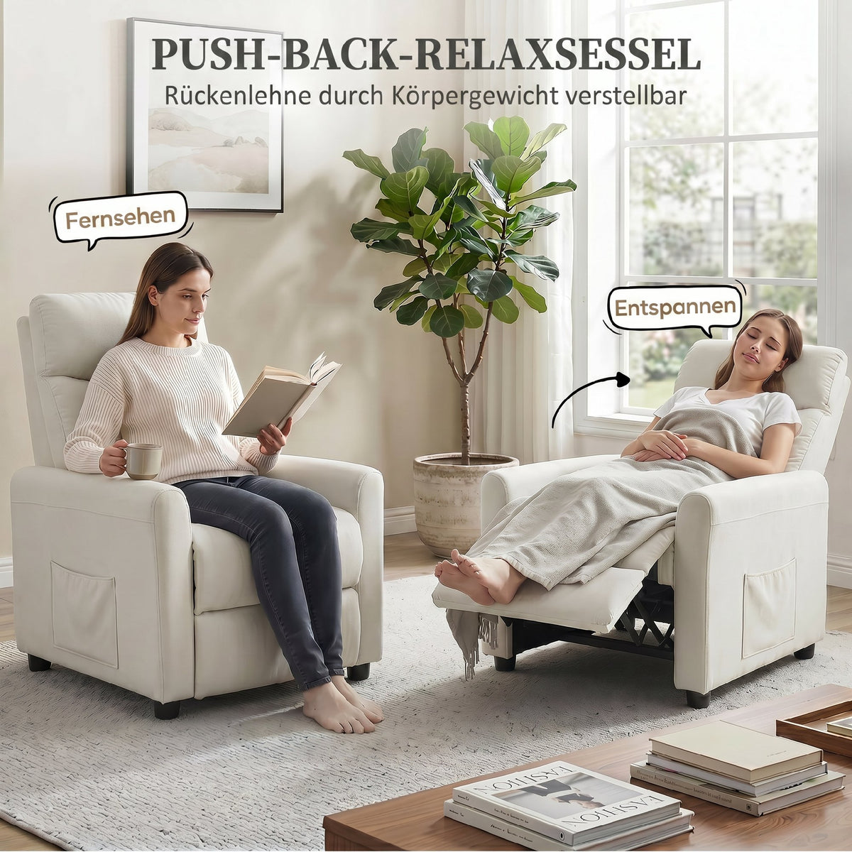 Relaxsessel mit Liegefunktion und Fußstütze