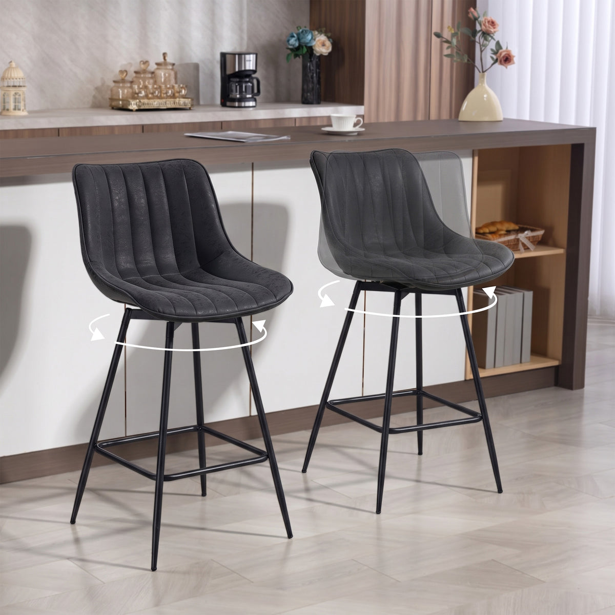 2er-Set Barhocker mit 360°-Drehung und Rückenlehne