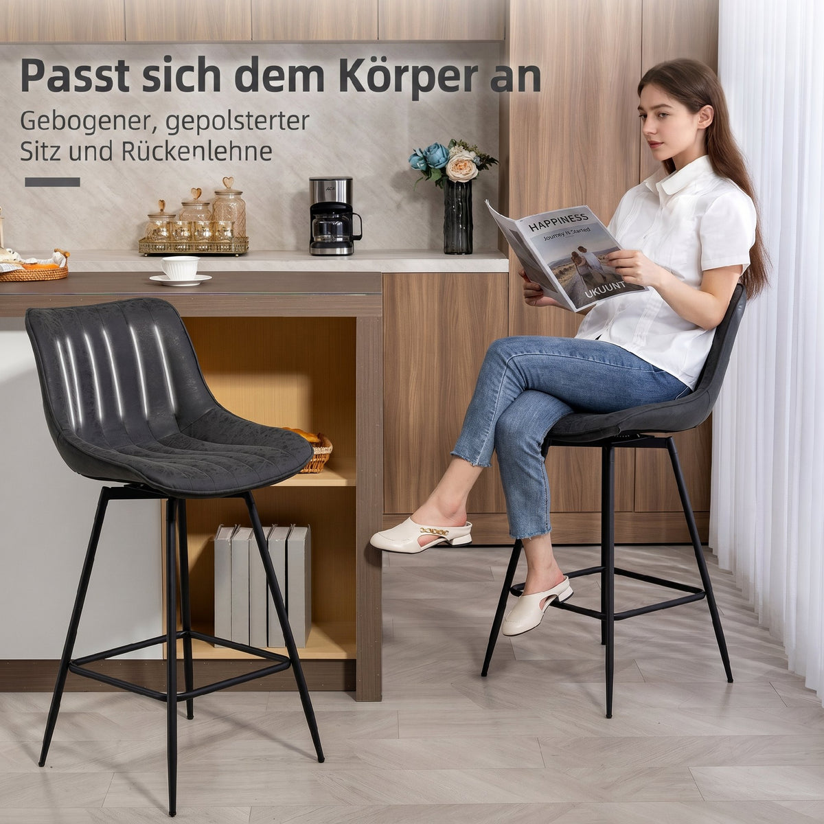 2er-Set Barhocker mit 360°-Drehung und Rückenlehne