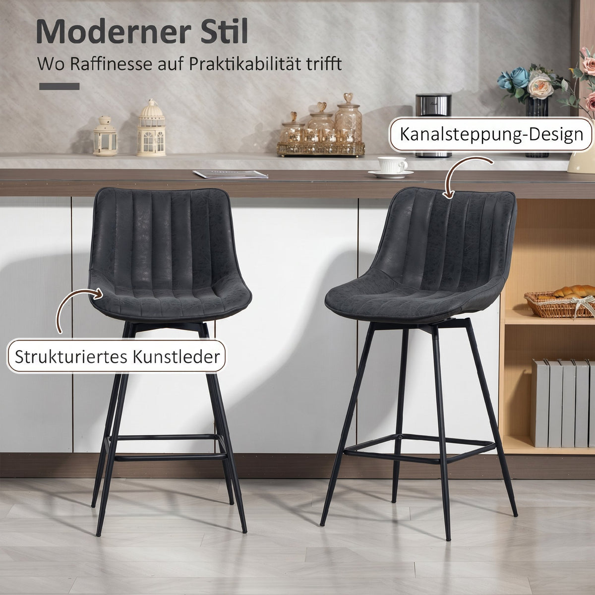 2er-Set Barhocker mit 360°-Drehung und Rückenlehne