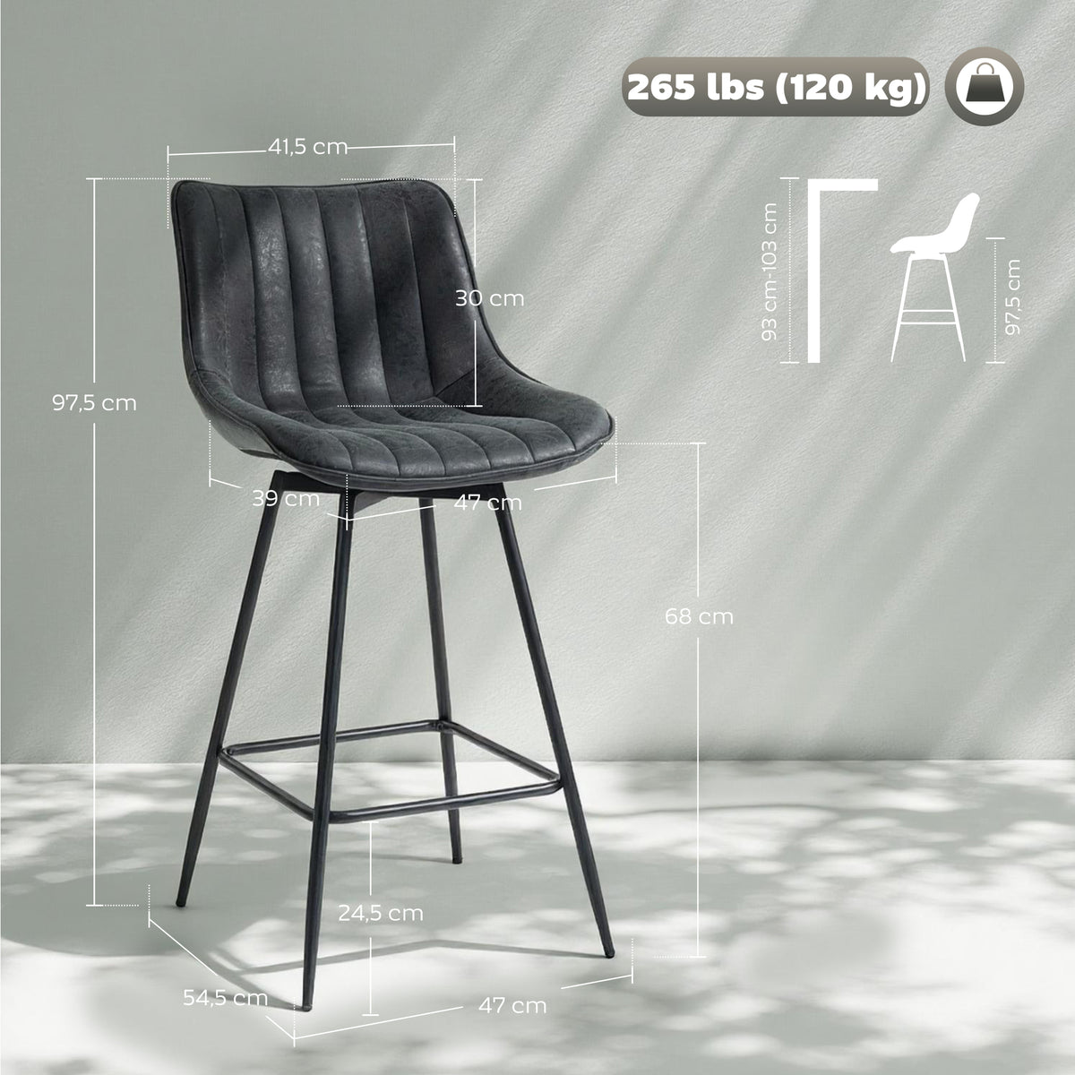 2er-Set Barhocker mit 360°-Drehung und Rückenlehne