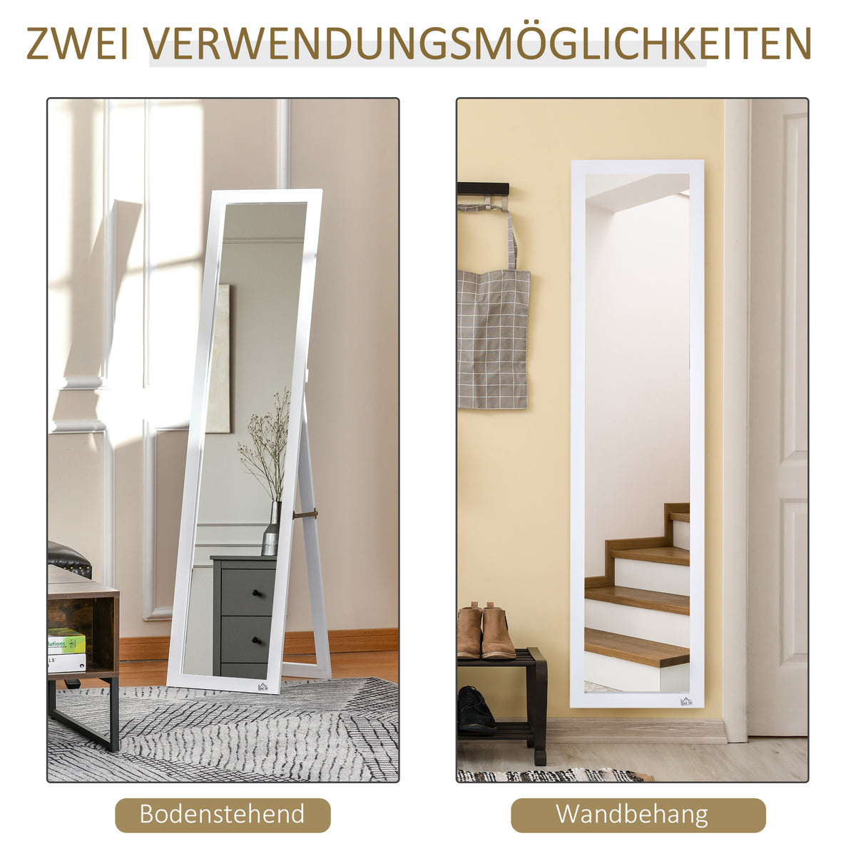 Ganzkörperspiegel mit Standfuß und Wandmontage