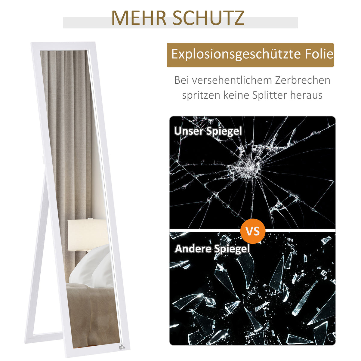 Ganzkörperspiegel mit Standfuß und Wandmontage