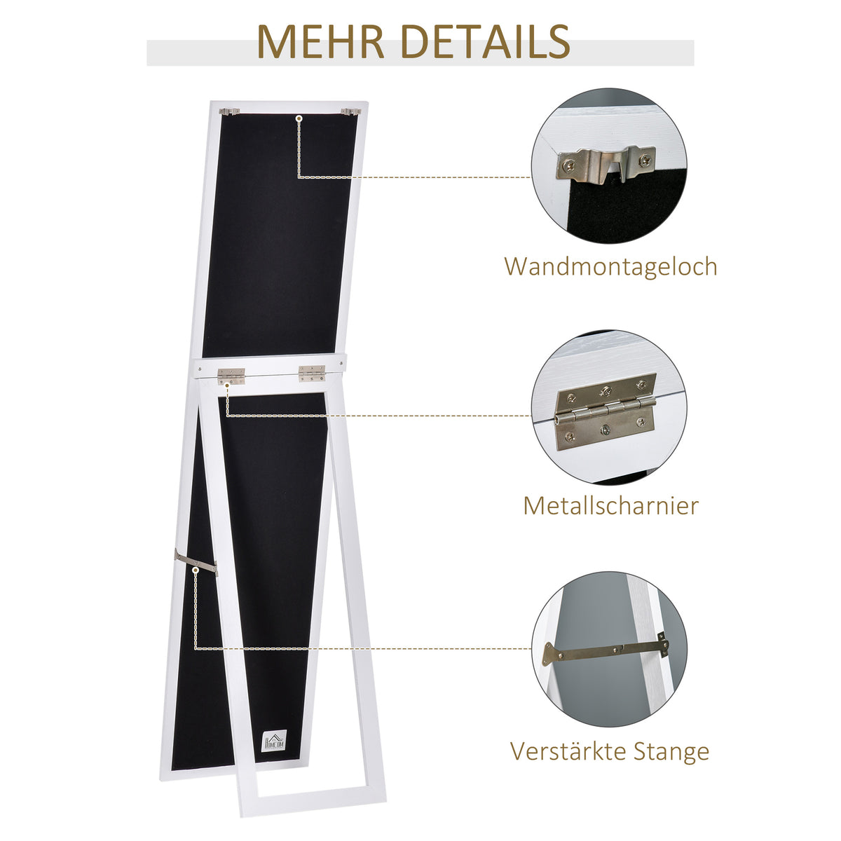 Ganzkörperspiegel mit Standfuß und Wandmontage
