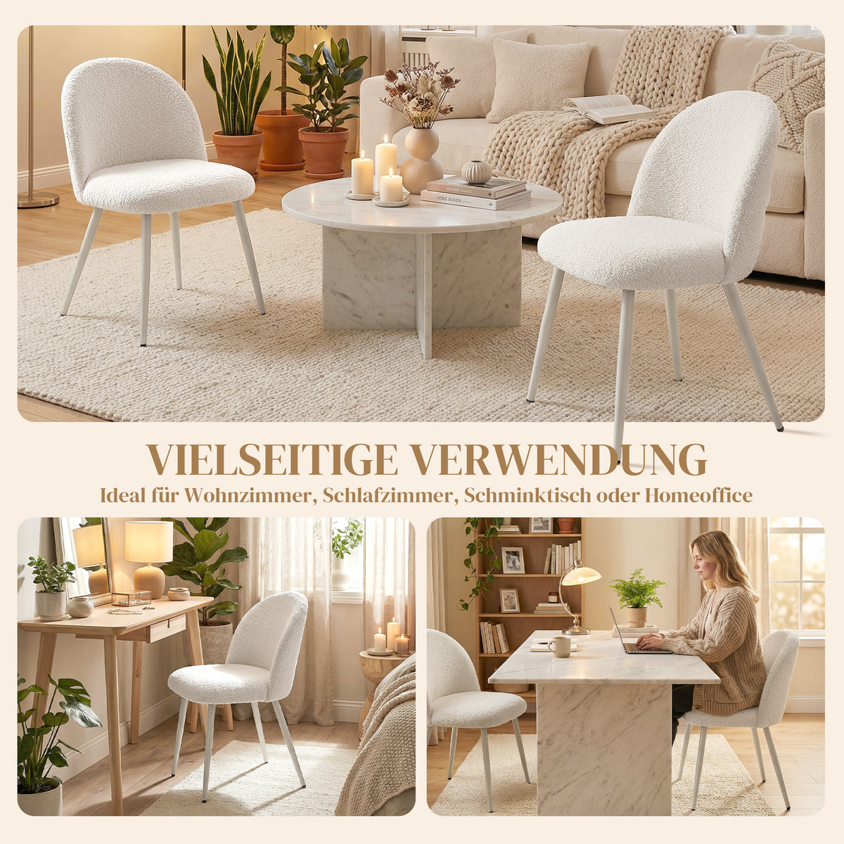 2 Esszimmerstühle mit Chenille-Polsterung und Metallbeinen