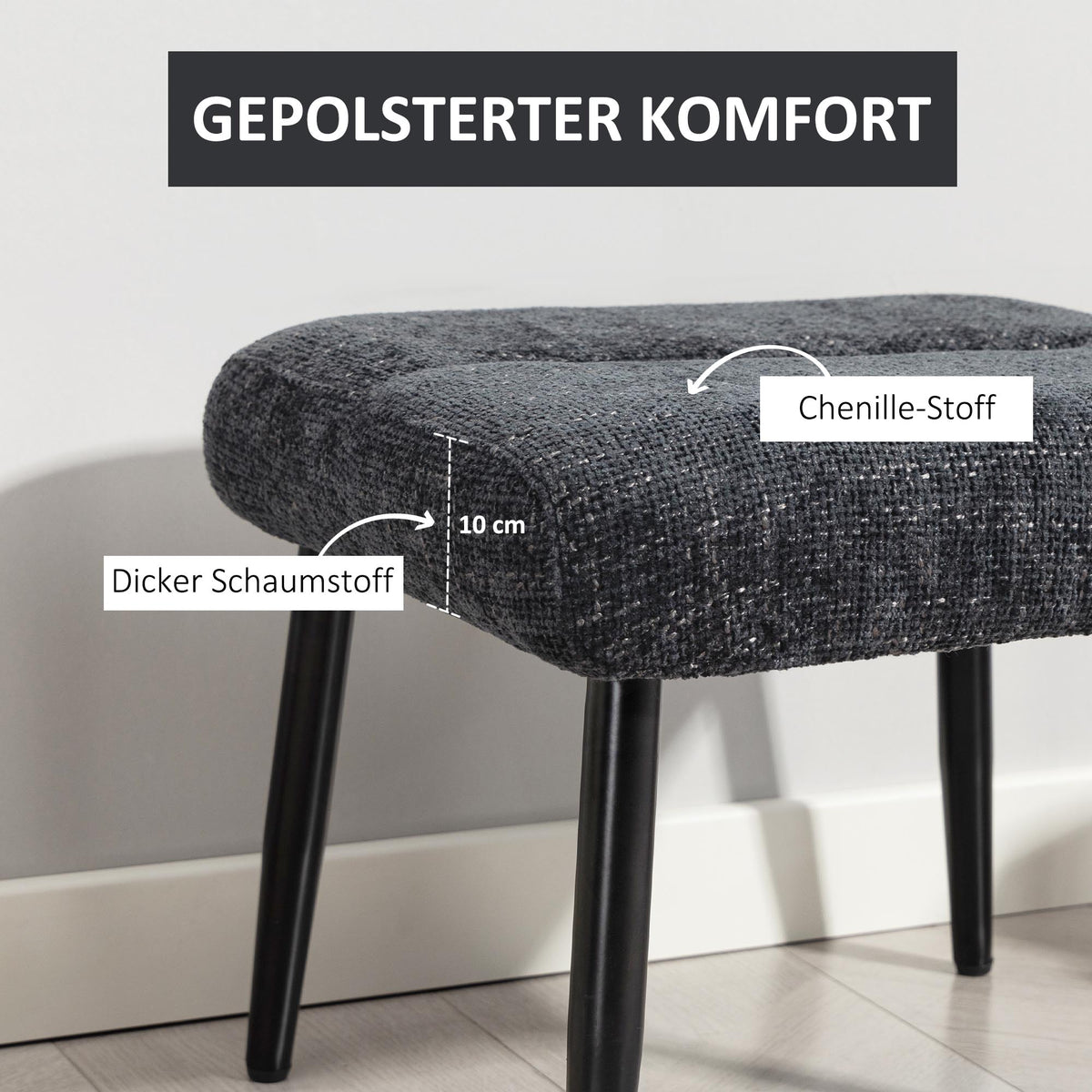 Polsterhocker mit Chenillebezug und Stahlbeinen