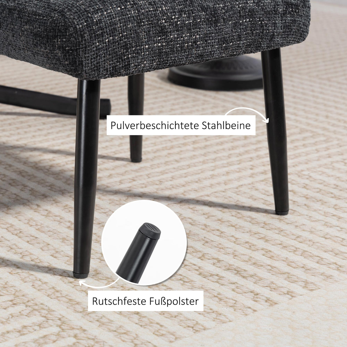 Polsterhocker mit Chenillebezug und Stahlbeinen
