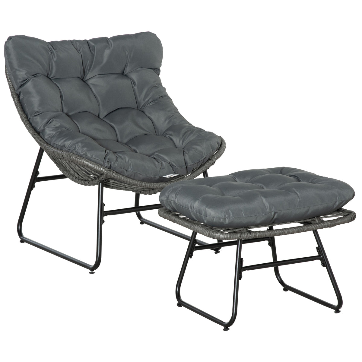 Rattan-Relaxsessel mit Fußhocker und Kissen