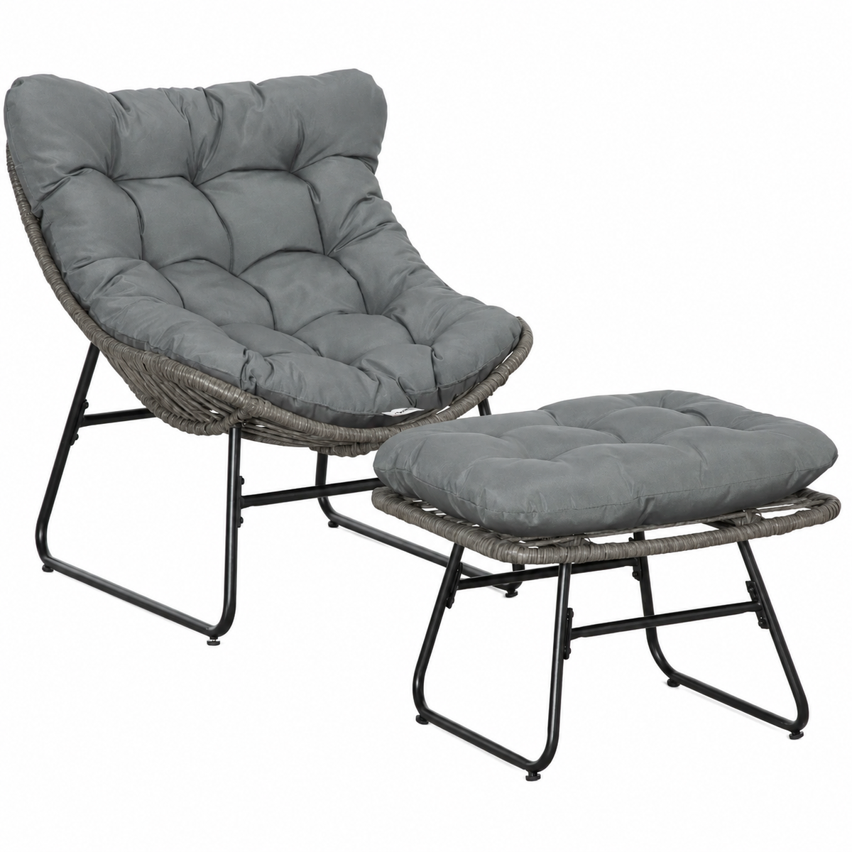 Rattan-Relaxsessel mit Fußhocker und Kissen