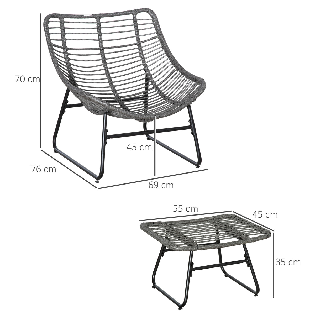 Rattan-Relaxsessel mit Fußhocker und Kissen