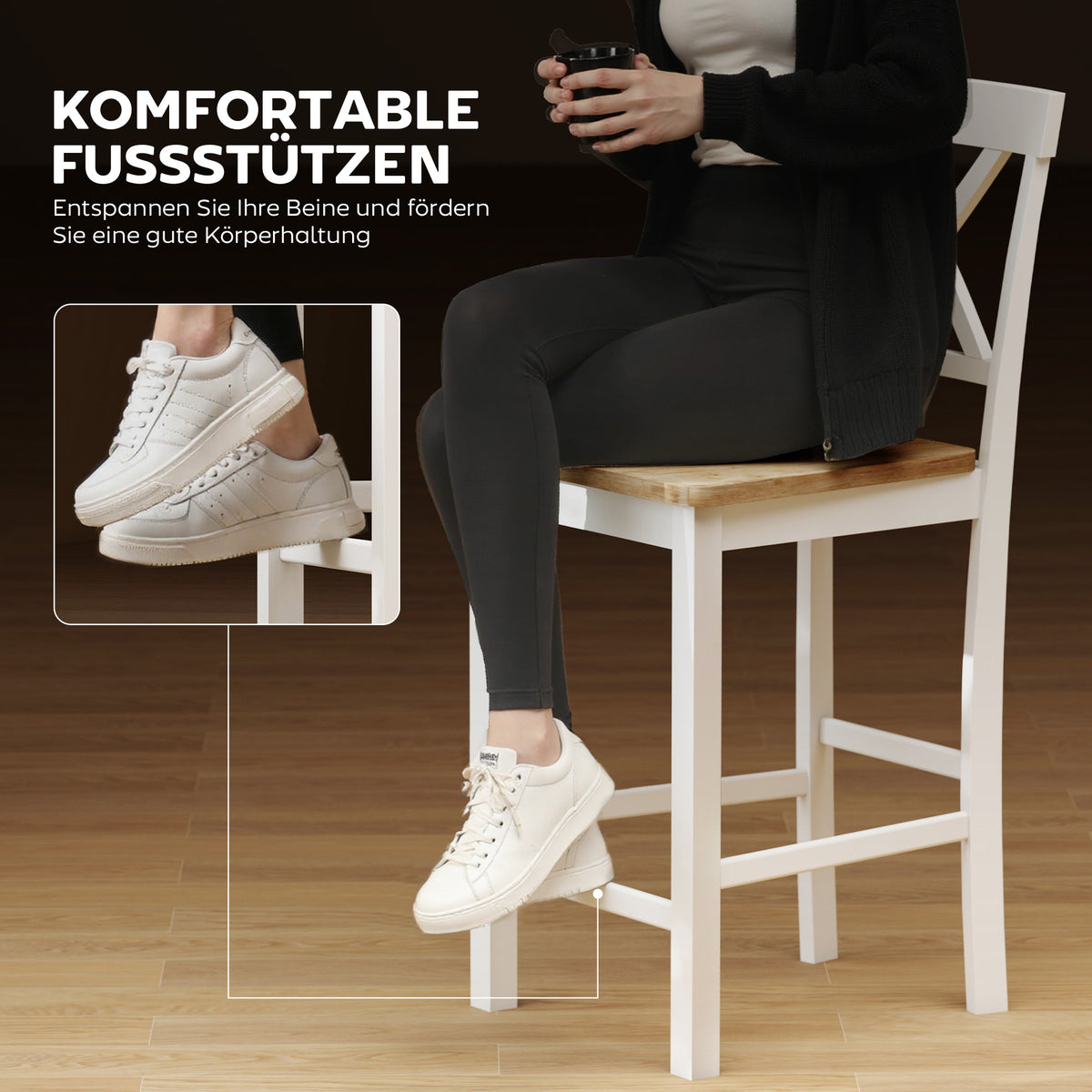 2er-Set Barhocker mit Rückenlehne und Fußstütze