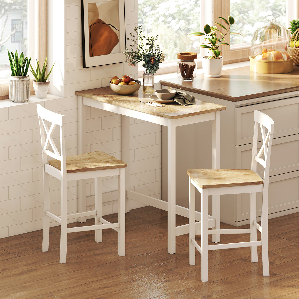 2er-Set Barhocker mit Rückenlehne und Fußstütze
