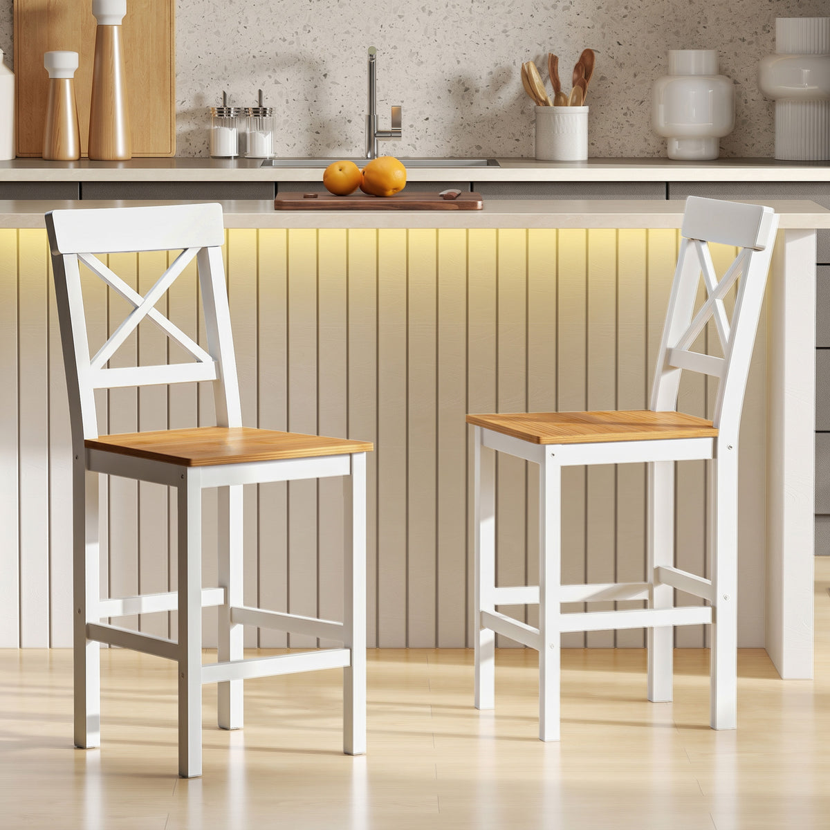 2er-Set Barhocker mit Rückenlehne und Fußstütze