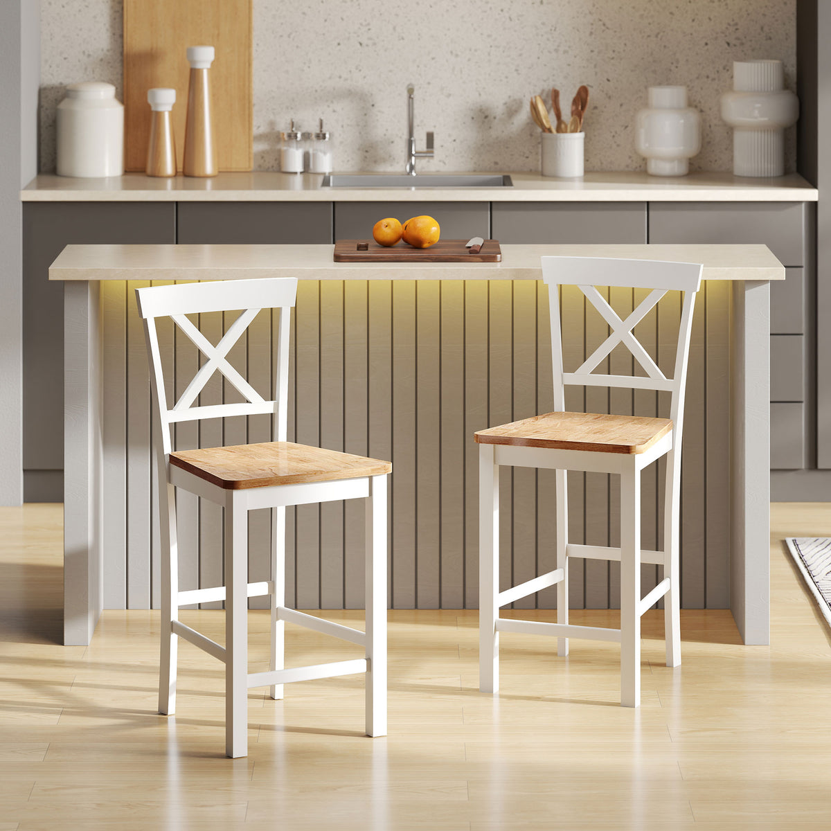 2er-Set Barhocker mit Rückenlehne und Fußstütze