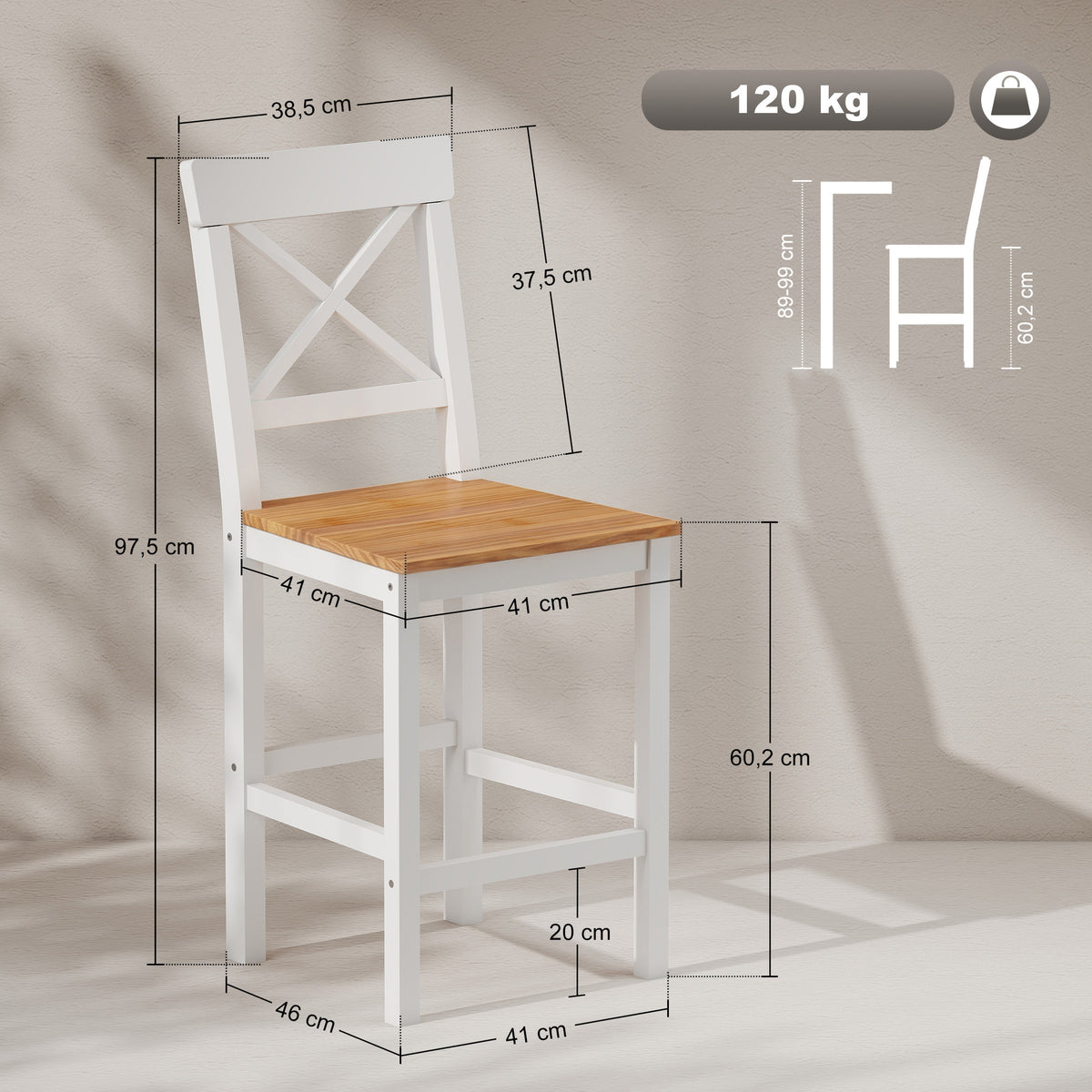 2er-Set Barhocker mit Rückenlehne und Fußstütze