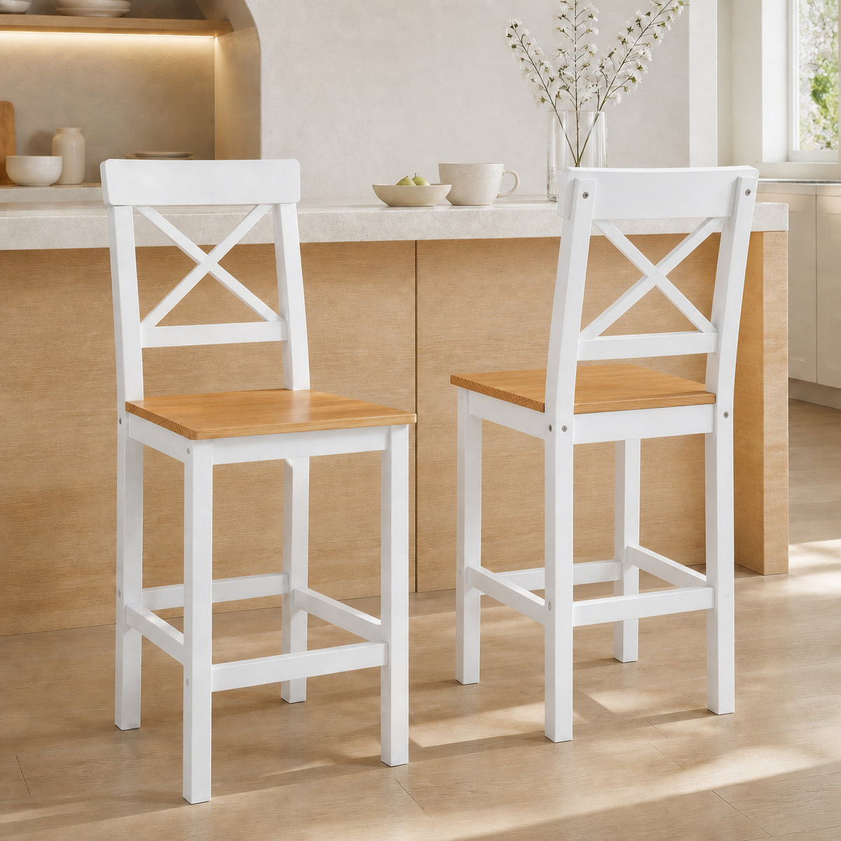 2er-Set Barhocker mit Rückenlehne und Fußstütze