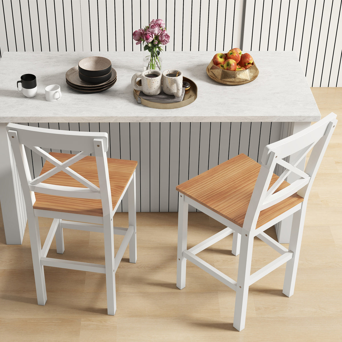 2er-Set Barhocker mit Rückenlehne und Fußstütze