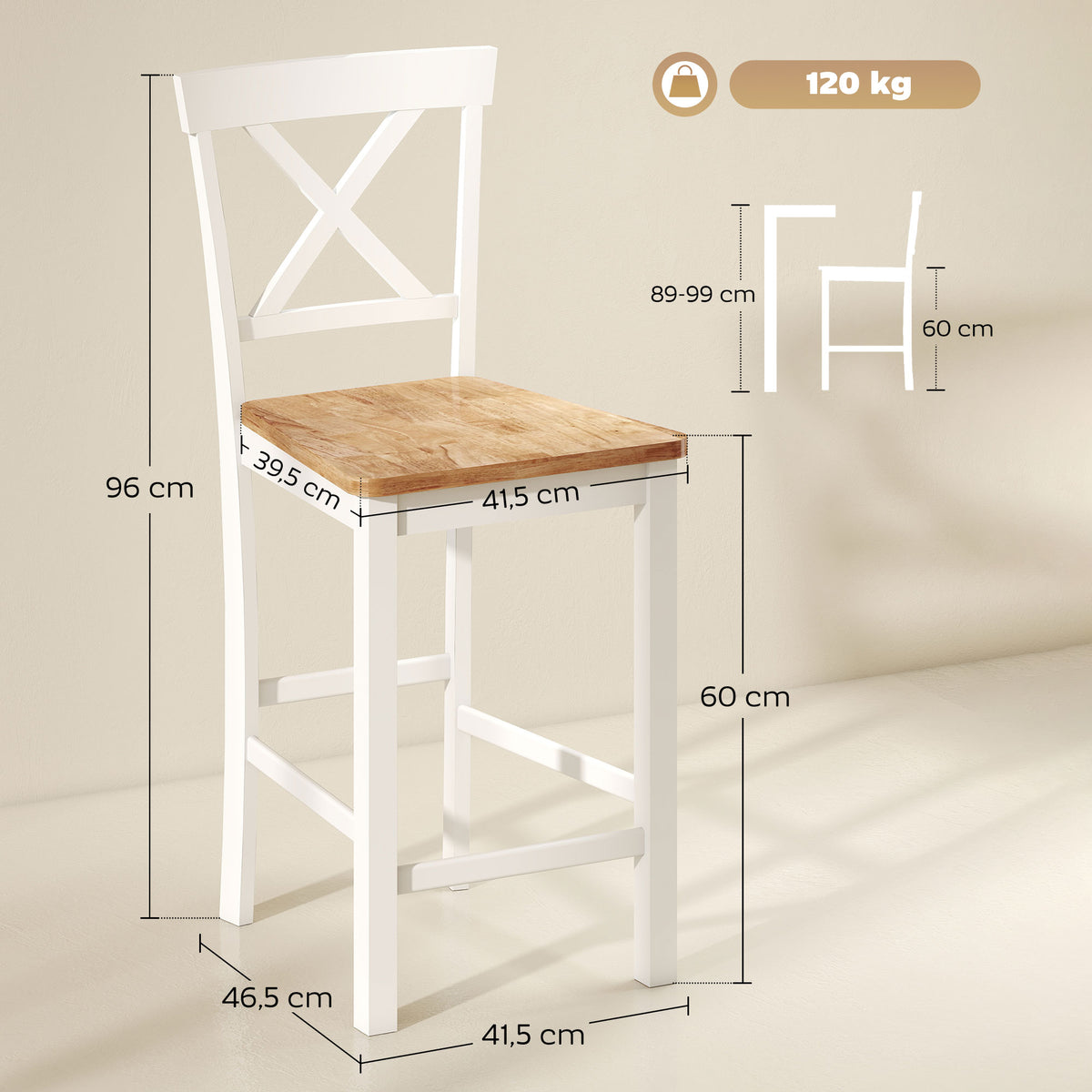 2er-Set Barhocker mit Rückenlehne und Fußstütze