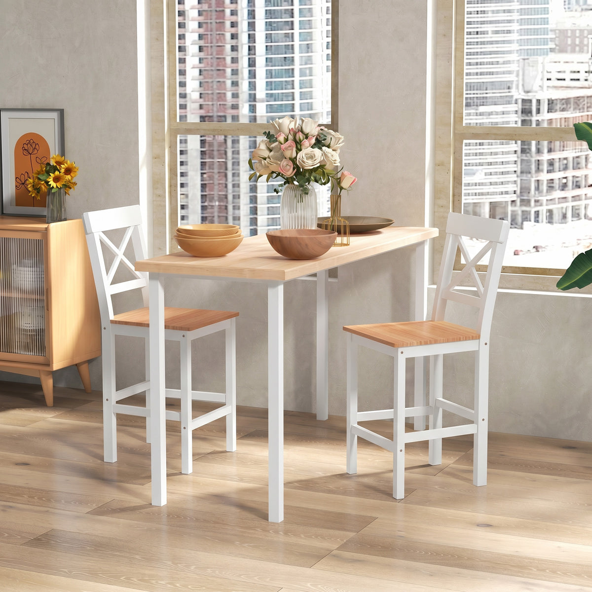 2er-Set Barhocker mit Rückenlehne und Fußstütze