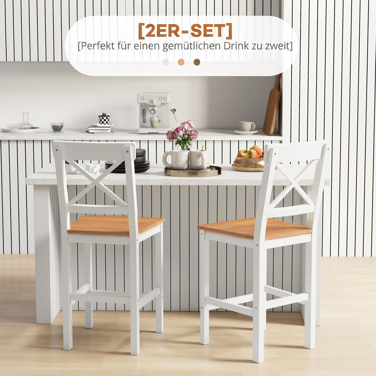 2er-Set Barhocker mit Rückenlehne und Fußstütze