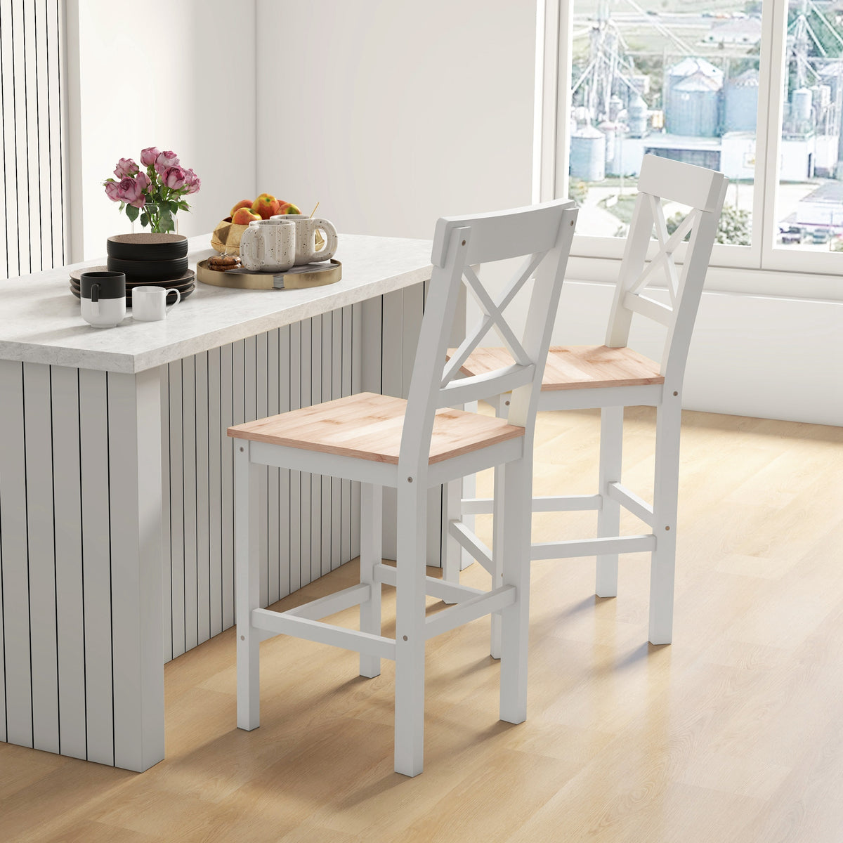 2er-Set Barhocker mit Rückenlehne und Fußstütze