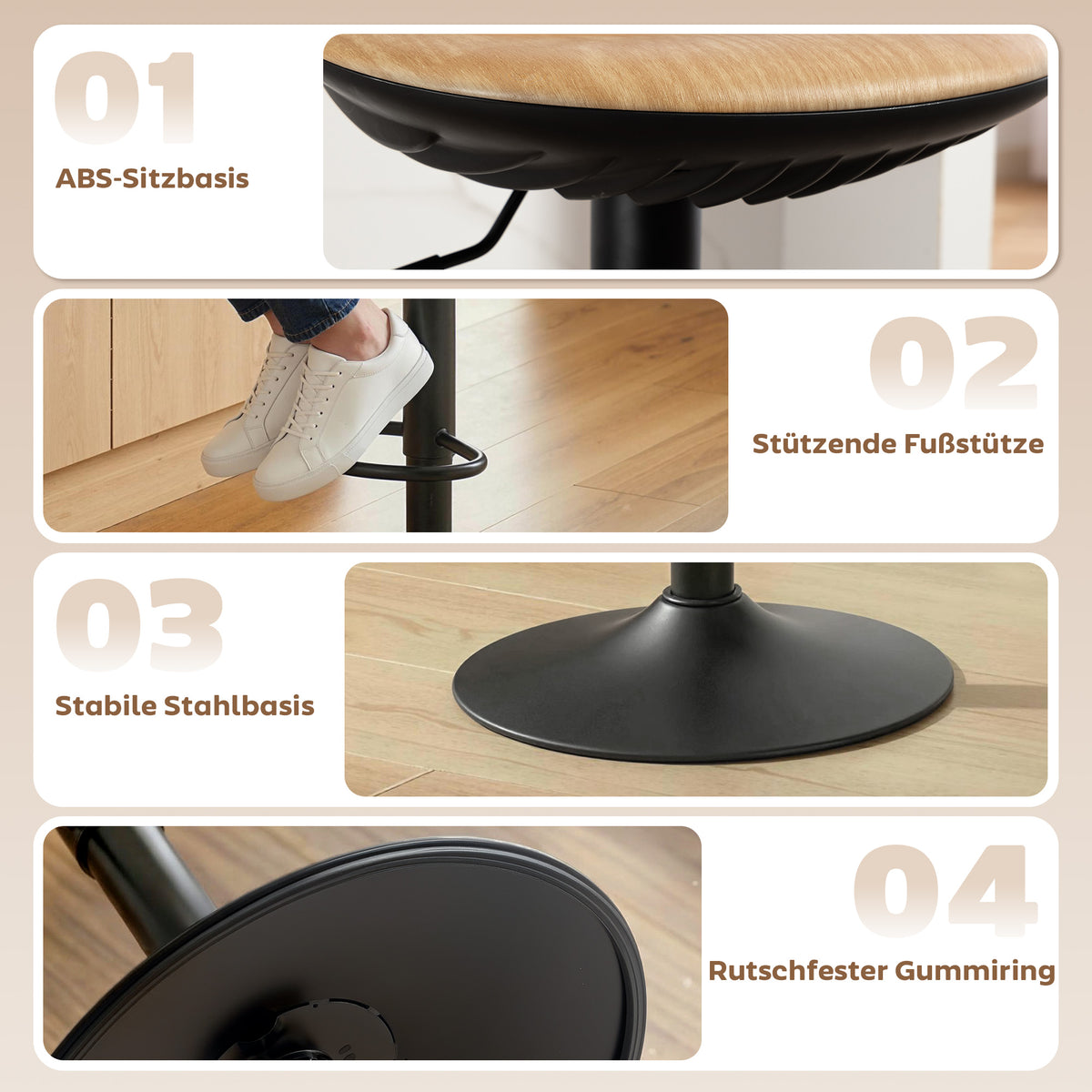 Barhocker 2er-Set, höhenverstellbar und drehbar