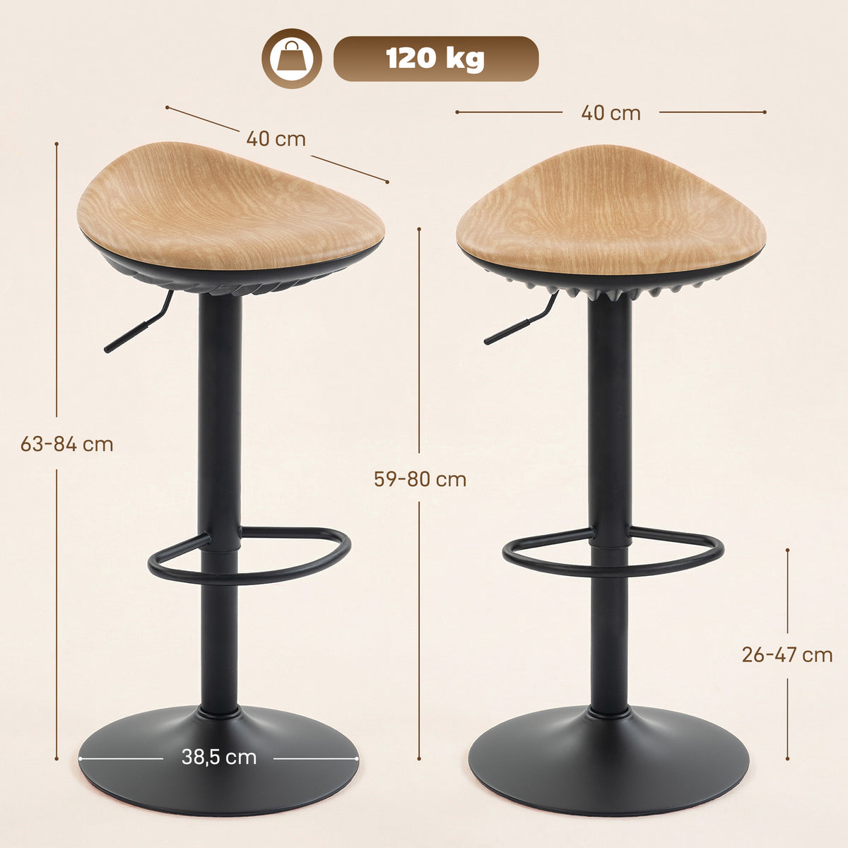 Barhocker 2er-Set, höhenverstellbar und drehbar