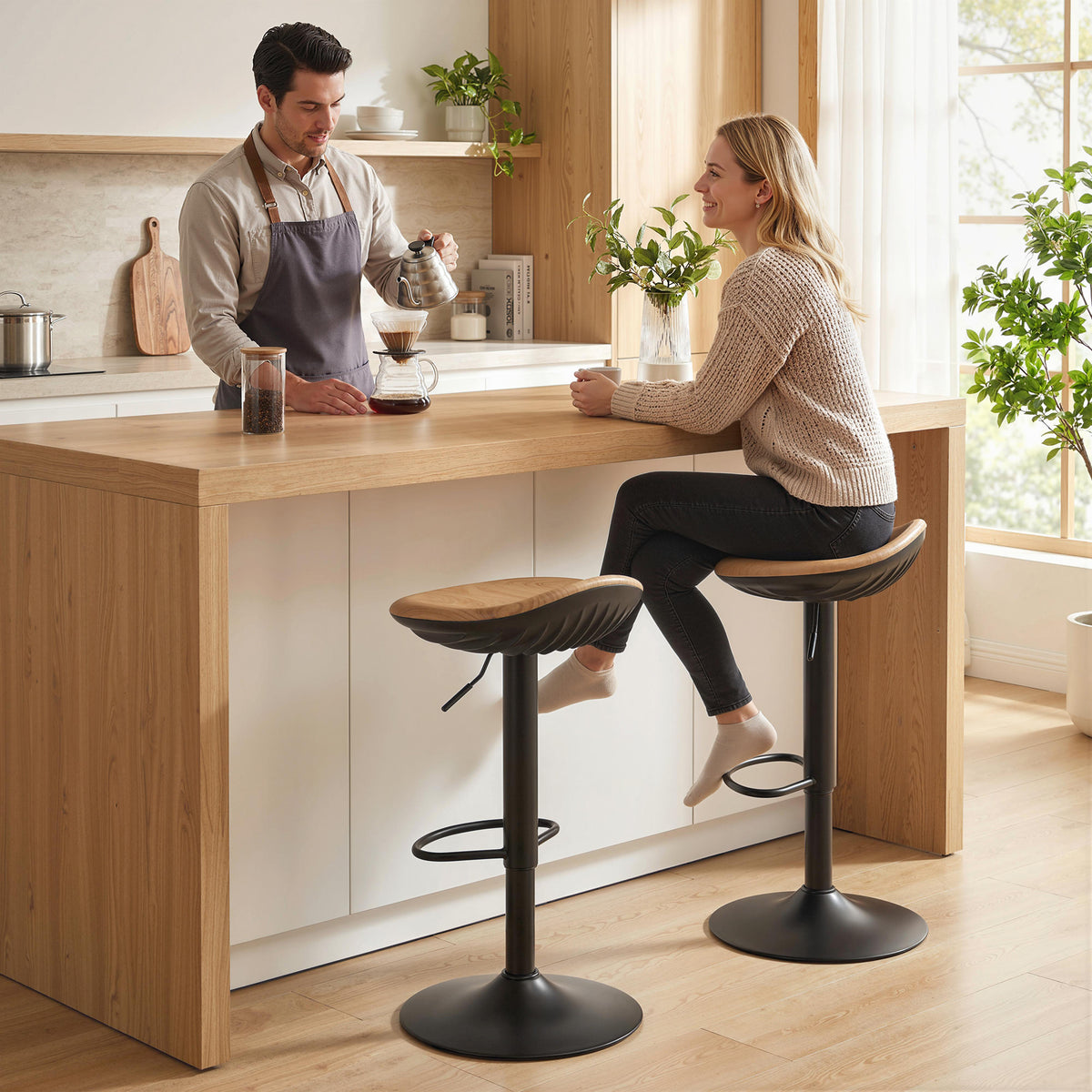 Barhocker 2er-Set, höhenverstellbar und drehbar