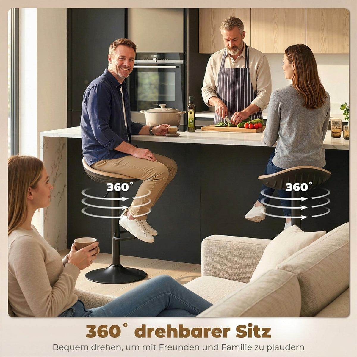 Barhocker 2er-Set, höhenverstellbar und drehbar