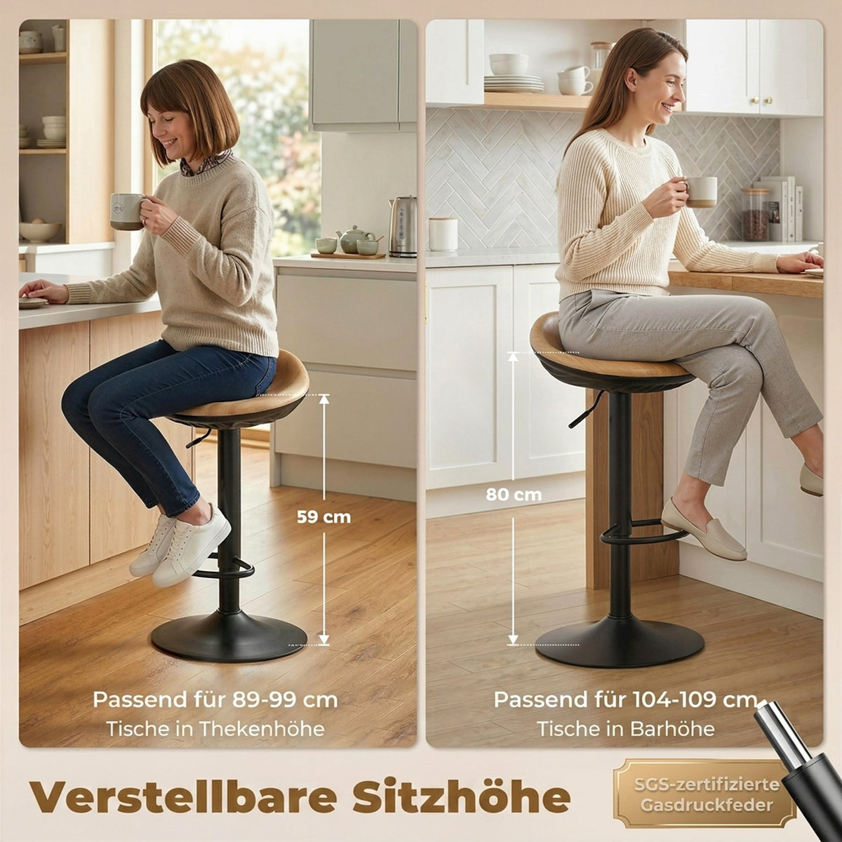 Barhocker 2er-Set, höhenverstellbar und drehbar