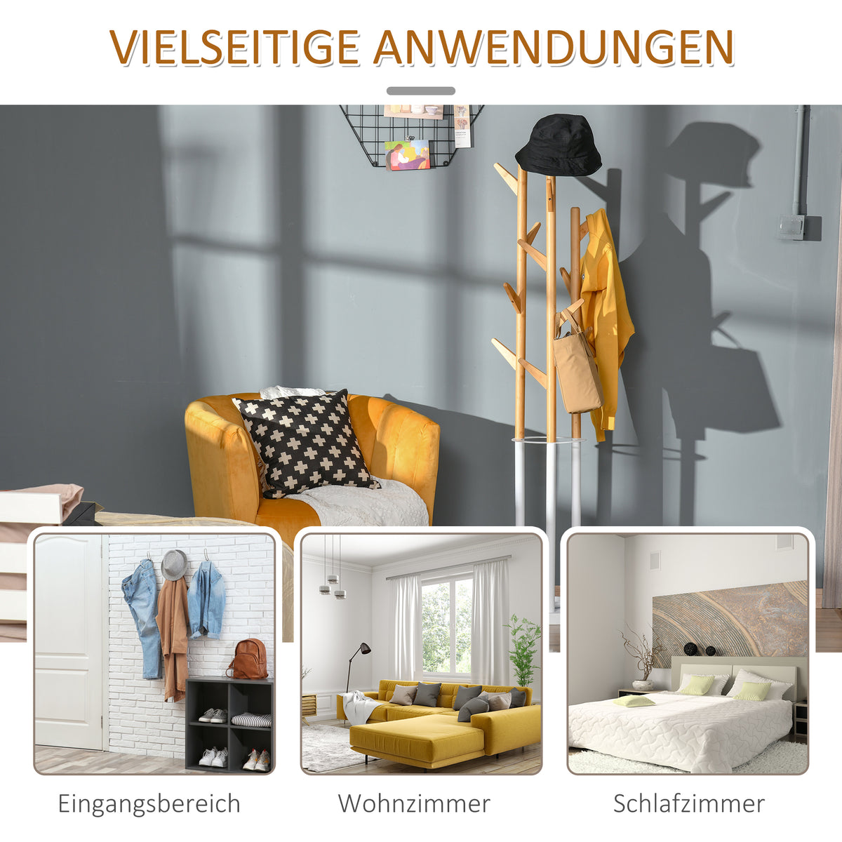 Garderobenständer mit 12 Haken und Schirmständer
