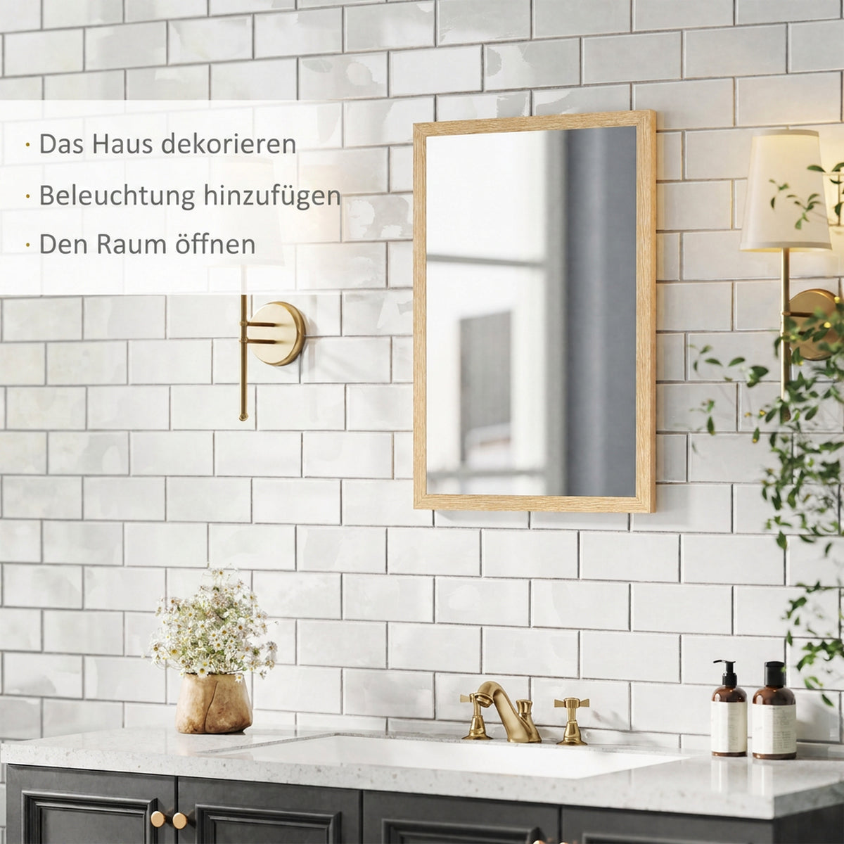 Rechteckiger Wandspiegel mit Holzwerkstoffrahmen