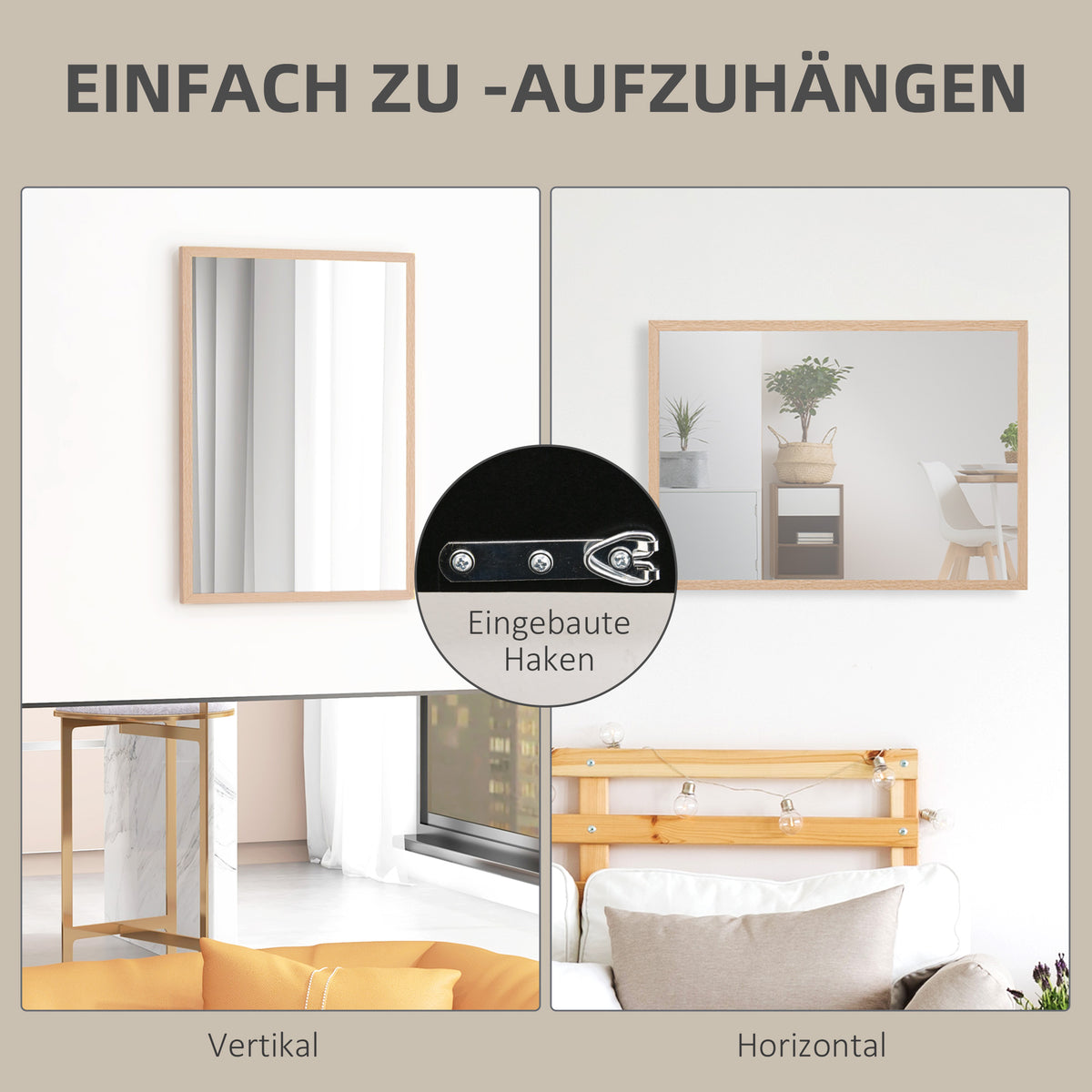 Rechteckiger Wandspiegel mit Holzwerkstoffrahmen