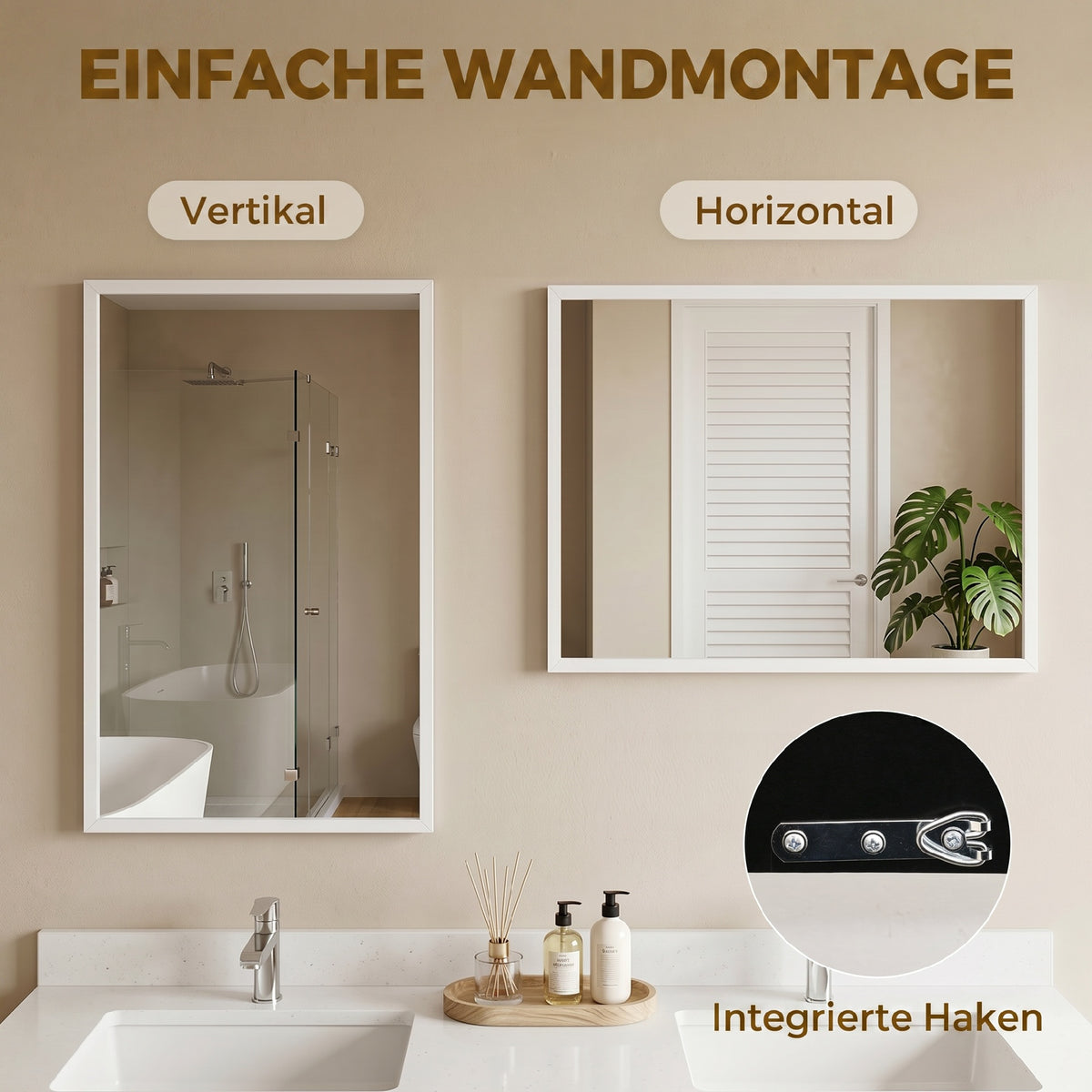 Rechteckiger Wandspiegel mit Holzwerkstoffrahmen