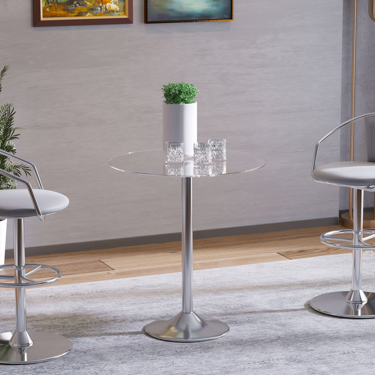 Runder Esstisch mit 8-mm-Glasplatte und Metallgestell