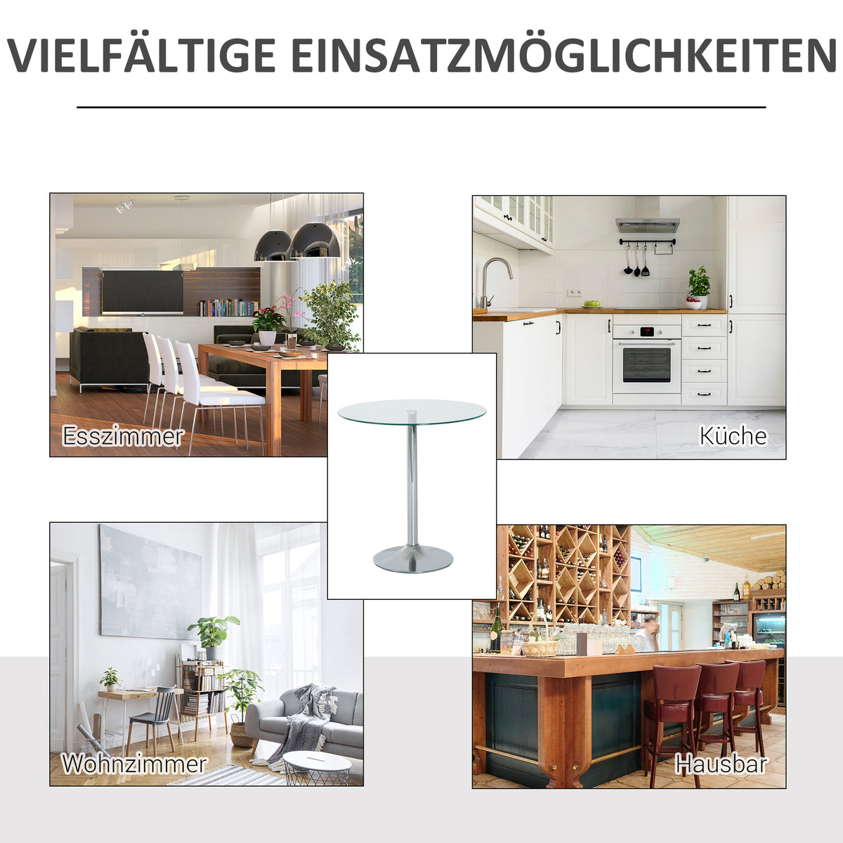 Runder Esstisch mit 8-mm-Glasplatte und Metallgestell