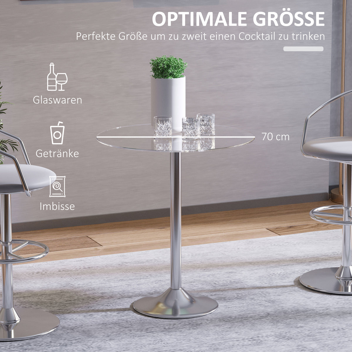 Runder Esstisch mit 8-mm-Glasplatte und Metallgestell