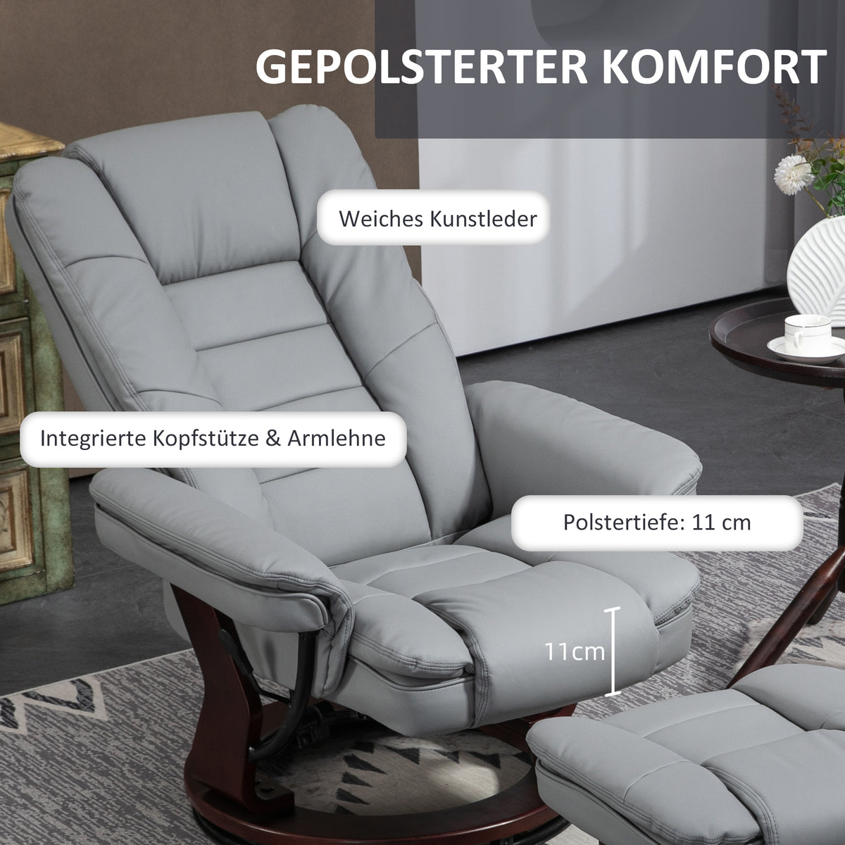 Relaxsessel mit Hocker, drehbar und verstellbar