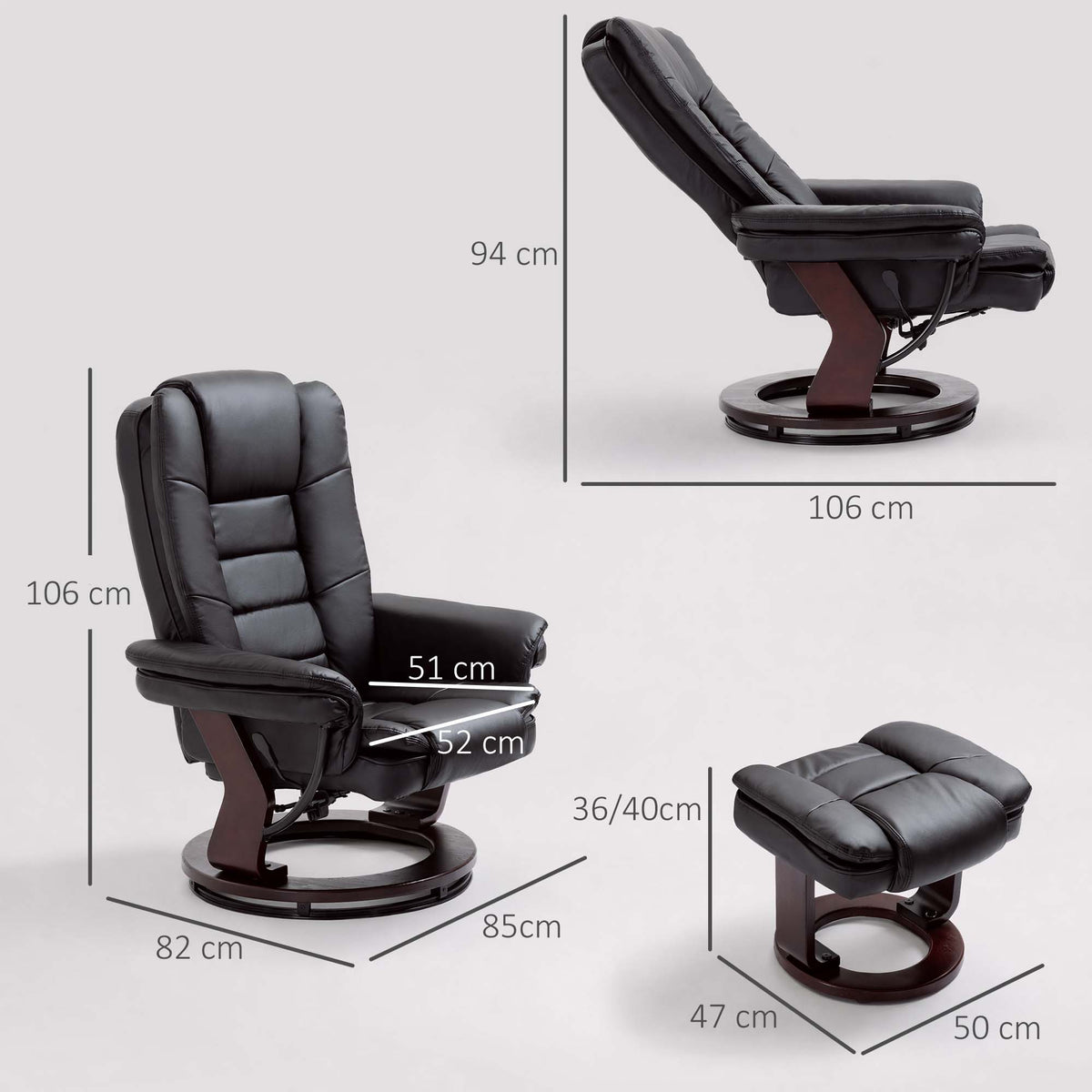 Relaxsessel mit Hocker, drehbar und verstellbar