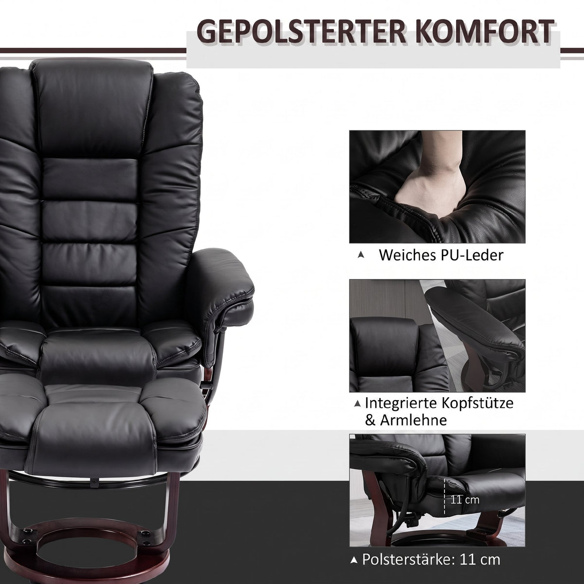 Relaxsessel mit Hocker, drehbar und verstellbar