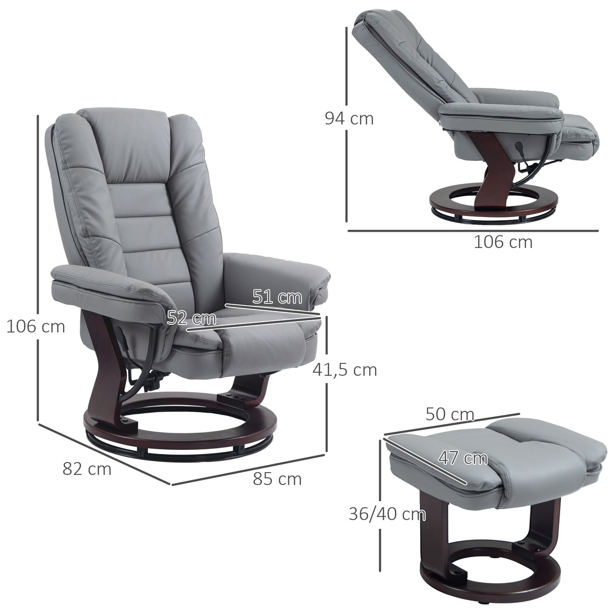 Relaxsessel mit Hocker, drehbar und verstellbar