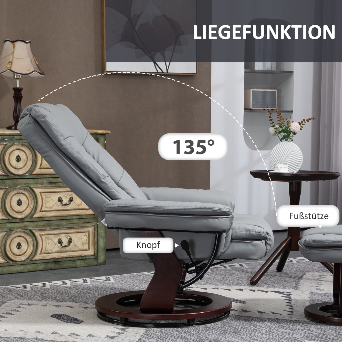 Relaxsessel mit Hocker, drehbar und verstellbar