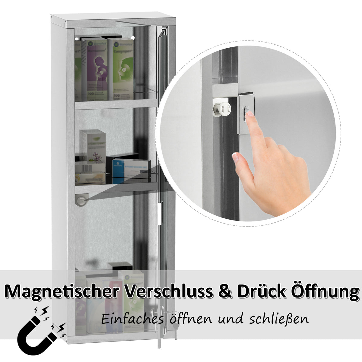 Abschließbarer Medikamentenschrank mit Glastür